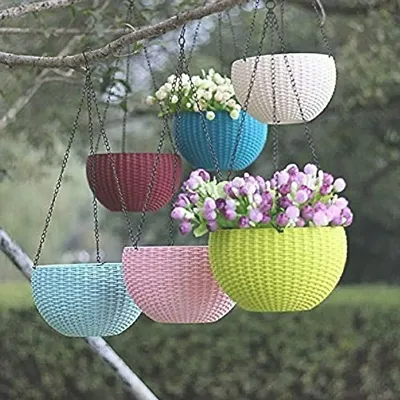 GreyFOX || High Quality 7 inch Colorful Hanging Pots with Metal Chain for Home  Garden Deacute;cor, Pack of 3 piece.