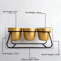 GreyFox 4 inches Bella Gold Metal Planter Pot with Black Stand, Modern Style Planter Set, Indoor Outdoor Home Deor Item for Garden Plants Flower, Balcony, Living Room, Bedroom-thumb1
