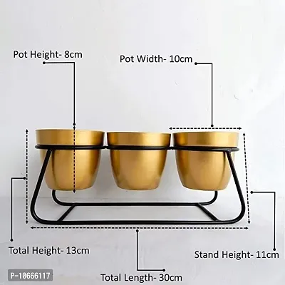 GreyFox 4 inches Bella Gold Metal Planter Pot with Black Stand, Modern Style Planter Set, Indoor Outdoor Home Deor Item for Garden Plants Flower, Balcony, Living Room, Bedroom-thumb2