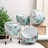 GreyFox Decorative Set of 4 Sea Green Printed Metal Pot Vase with Stand for Table Corner, Living Room, Bedroom, Balc-thumb1