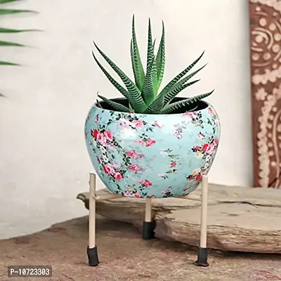 GreyFox Decorative Set of 4 Sea Green Printed Metal Pot Vase with Stand for Table Corner, Living Room, Bedroom, Balc-thumb3