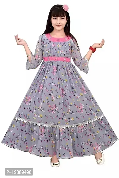 Alluring Multicoloured Cotton Blend Printed Ethnic Gowns For Girls