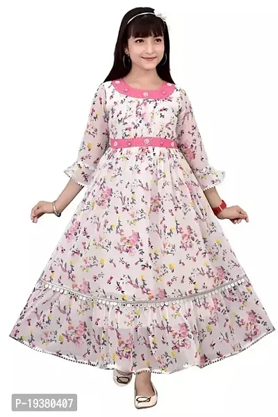 Alluring Multicoloured Cotton Blend Printed Ethnic Gowns For Girls-thumb0