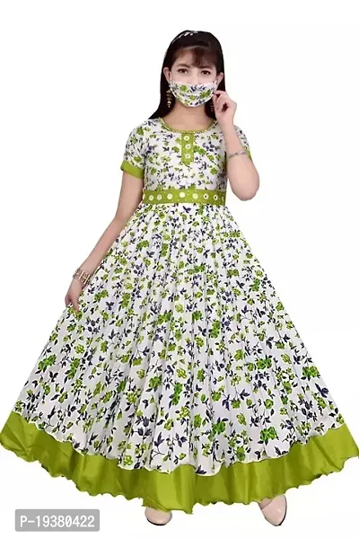 Alluring Multicoloured Cotton Blend Printed Ethnic Gowns For Girls