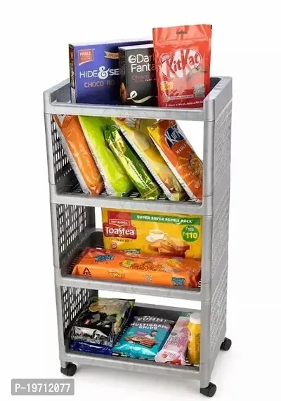 Folding Multi Purpose Plastic Rack 4 Shelfs 4 -Layers Fruits Vegetable Storage Household Office Stand Unbreakable Plastic - Grey