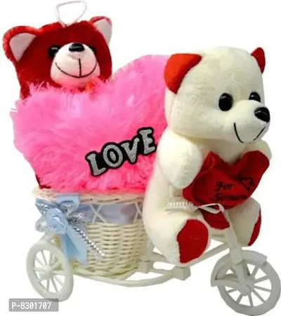 Romantic Cycle Gifts with Heart Pink Cushion for Wife, Girlfriend, fiance On Valentines Day, Karwa Chauth and any special Occasion | Cute and Cuddly Teddy bear for your someone special