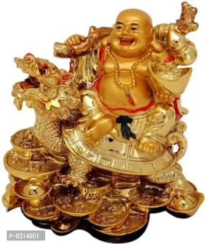 Feng Shui Laughing Buddha on Dragon for Good Luck, Fortune, Health, Wealth, Success and Prosperity | Decorative Showpiece for Office Desk, Shop, Table, Home and Car Decoration - 8 cm