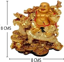Feng Shui Laughing Buddha on Dragon for Good Luck, Fortune, Health, Wealth, Success and Prosperity | Decorative Showpiece for Office Desk, Shop, Table, Home and Car Decoration - 8 cm-thumb1