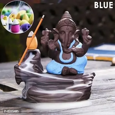 Handcrafted Meditation Monk Ganesha | Meditation Relaxing Ganesha Statue | Little Ganesha smoke Backflow Cone Incense holder with 10 Incense Cones Decorative Showpiece | For Home Decor - 10 cm