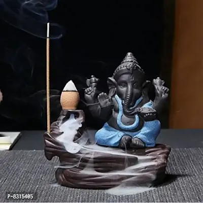 Handcrafted Meditation Monk Ganesha | Meditation Relaxing Ganesha Statue | Little Ganesha smoke Backflow Cone Incense holder with 10 Incense Cones Decorative Showpiece | For Home Decor - 10 cm-thumb3