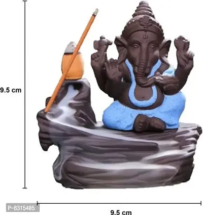 Handcrafted Meditation Monk Ganesha | Meditation Relaxing Ganesha Statue | Little Ganesha smoke Backflow Cone Incense holder with 10 Incense Cones Decorative Showpiece | For Home Decor - 10 cm-thumb2