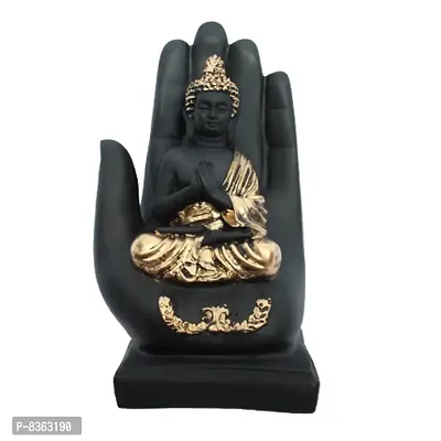 Golden Handcrafted Palm Buddha | Meditation Relaxing Buddha Statue for Good Luck, Positive Fortune, Success and Prosperity | Decorative Showpiece for Gift, Home and Office Decoration - 19 cm-thumb0