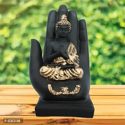 Golden Handcrafted Palm Buddha | Meditation Relaxing Buddha Statue for Good Luck, Positive Fortune, Success and Prosperity | Decorative Showpiece for Gift, Home and Office Decoration - 19 cm-thumb4