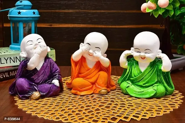 3 Piece Monk Lamba for Vastu Makes Environment Positive | Little Spring Monk Doll ornament for Peace and Calm Environment | Best Vastu significance and Decorative Statue for Home/Office Decor - 10 cm