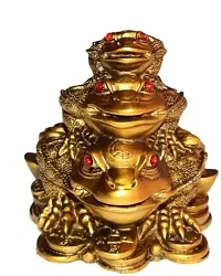 Triple Frog Family With Money Coin  Ingot for health Wealth Power  Prosperity - 10 cm-thumb3