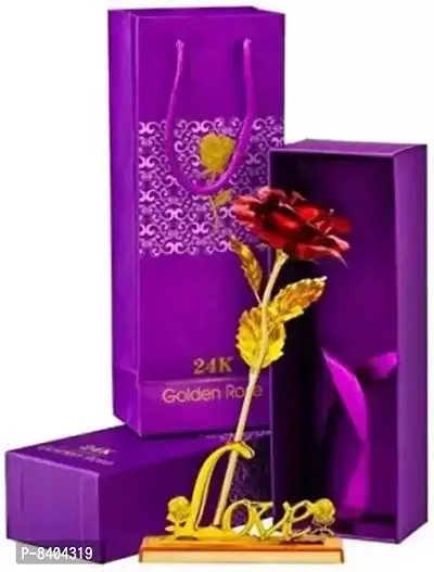 Red Gold Rose with Love Stand | Special and Precious Gold Rose Artificial Flower for occasions like Valentine day, Someone Special, Loved one | Decorative Showpiece for Birthday Gift, Return Gift and