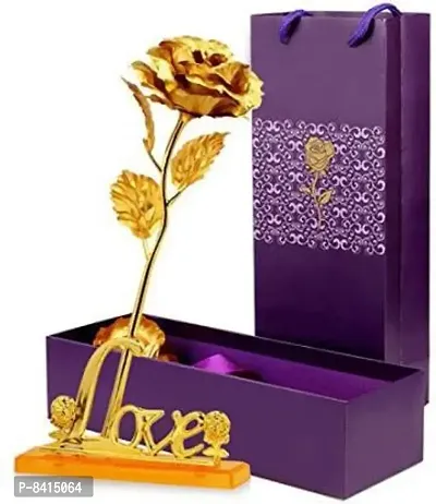 Gold Rose with Love Stand | Special and Precious Gold Rose Artificial Flower for occasions like Valentine day, Someone Special, Loved one | Decorative Showpiece for Birthday Gift, Return Gift - 26 cm
