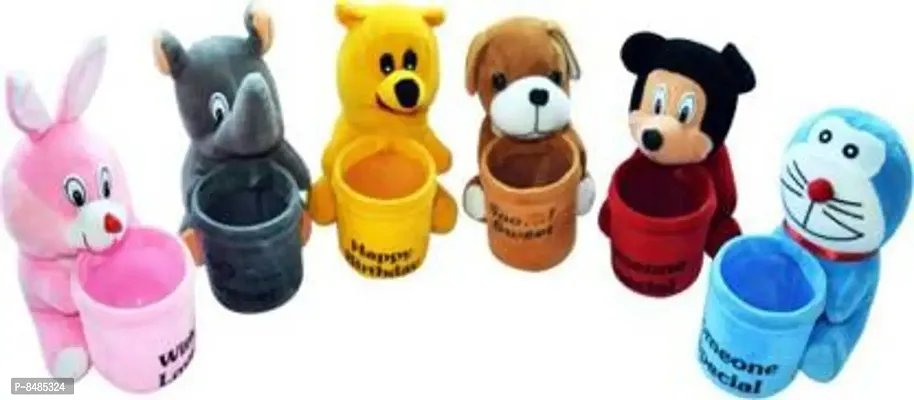 Pen/Pencil Stand Stuffed Toy | Best Pen/Pencil Stand for Kids, Boys and Girls | Can also used as playing and Gifting for you Close and Best Friend - 20 cm ( Set of 6 )