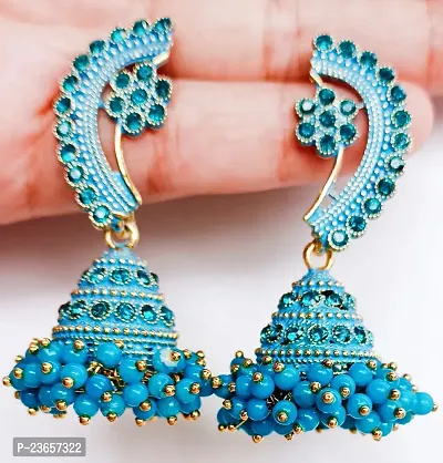 Blue Alloy  Jhumkas Earrings For Women