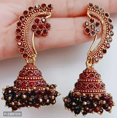Maroon Alloy  Jhumkas Earrings For Women