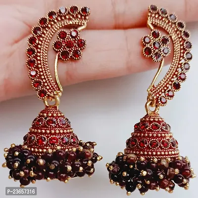 Maroon Alloy  Jhumkas Earrings For Women-thumb0