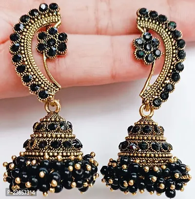 Black Alloy  Jhumkas Earrings For Women