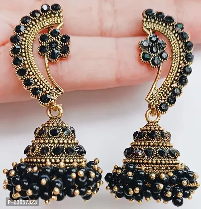 Black Alloy  Jhumkas Earrings For Women