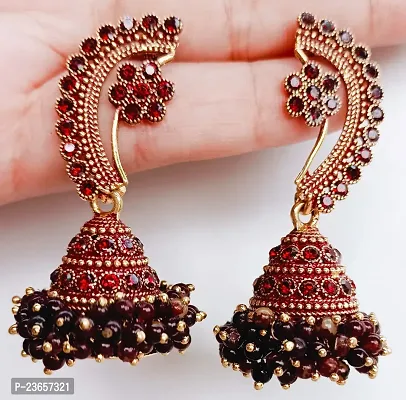 Maroon Alloy  Jhumkas Earrings For Women-thumb0