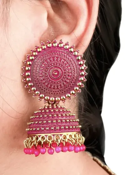 Pink Alloy  Jhumkas Earrings For Women