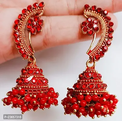 Red Alloy  Jhumkas Earrings For Women