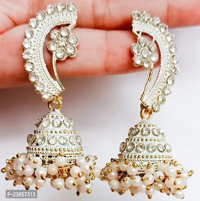 White Alloy  Jhumkas Earrings For Women