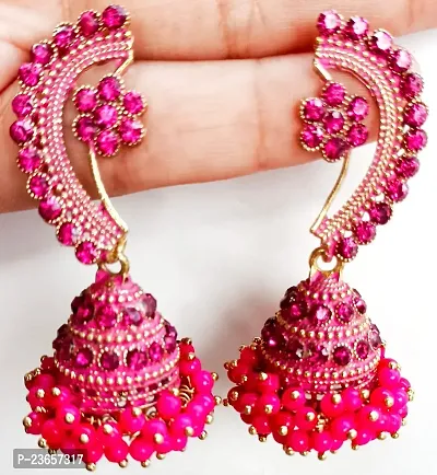 Pink Alloy  Jhumkas Earrings For Women