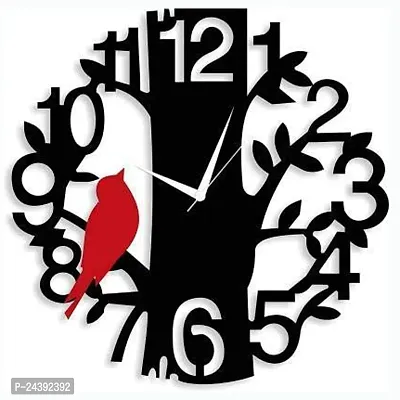 MUKKA ENTERPRISES Red Bird Wooden Designer Wall Clock Wood Stylish Wall Clock for Home/ Living Room/Bedroom/Kitchen/Office Wall Clock Without Glass 30 cm.-thumb0