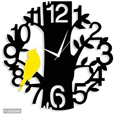 MUKKA ENTERPRISES Yellow Bird Wooden Designer Wall Clock Wood Stylish Wall Clock for Home/ Living Room/Bedroom/Kitchen/Office Wall Clock Without Glass 30 cm.-thumb0