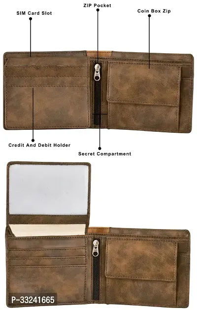 Designer Brown-Tan Double Color Bi-Fold Faux Leather 7 ATM Card Slots Wallet For Men-thumb4