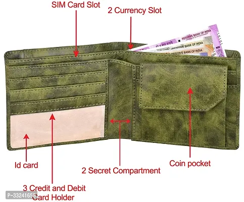 Designer Green Out Side Card Slot Bi-Fold Faux Leather 5 ATM Card Slots Wallet For Men-thumb4