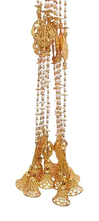 Door Side Toran (White Moti   Golden Article  Golden Bell)  for Navratri and Diwali decoration wall hanging door toran - set 1/piece 2 (5 Feet)