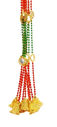 Long Door Side Toran/ hanging for home deacute;cor in festive season L- 57, color- Multicolor Moti With Golden Bell and Golden Article with Glass