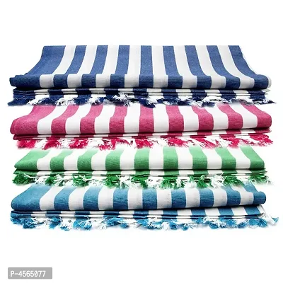 Stylish Multicoloured Cotton Handloom Striped Bath Towels- Pack Of 4