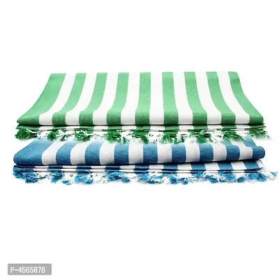 Stylish Multicoloured Cotton Handloom Striped Bath Towels- Pack Of 2