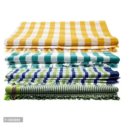 Stylish Multicoloured Cotton Handloom Striped Bath Towels- Pack Of 4