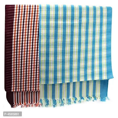 Stylish Multicoloured Cotton Handloom Striped Bath Towels- Pack Of 2