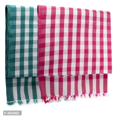 Stylish Multicoloured Cotton Handloom Striped Bath Towels- Pack Of 2