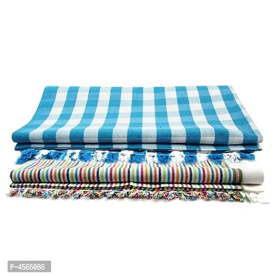 Stylish Multicoloured Cotton Handloom Striped Bath Towels- Pack Of 2