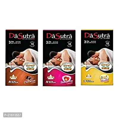 Dasutra Wet and Wild Condoms Combo Pack for Men | Flavoured - Strawberry  Chocolate  Vanilla - 10 Pices, Pack of 3, 30 Count.