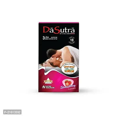 Dasutra Wet and Wild Condoms 10's pack in Strawberry Flavor - (Pack of 3)