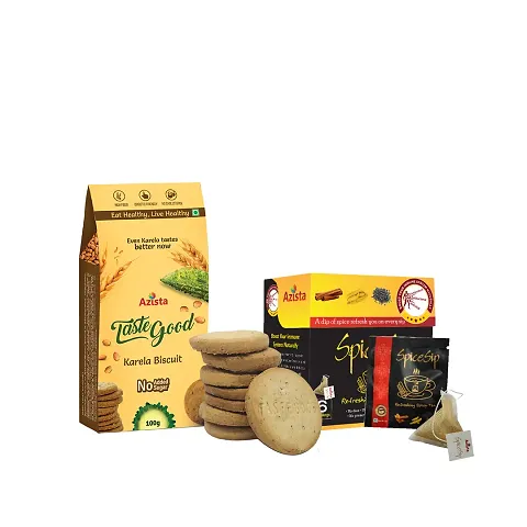 SNACK COMBO - Tastegood Karela Biscuits Pack of 4 and Spicesip Tea Bag Pack of 1