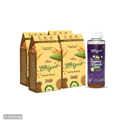 Taste Good Sugar Free Combo Taste Good Karela Biscuits Pack of 4 | Taste Good Jamun Karela Juice (500ML)-thumb0