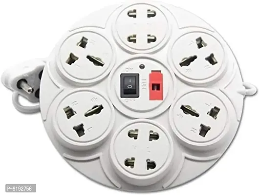 8+1 Round Strip Extension Cord; 6 A 8 Universal Multi Plug Point Extensio Board with LED (Cord 2 Meter, 230V, Cream