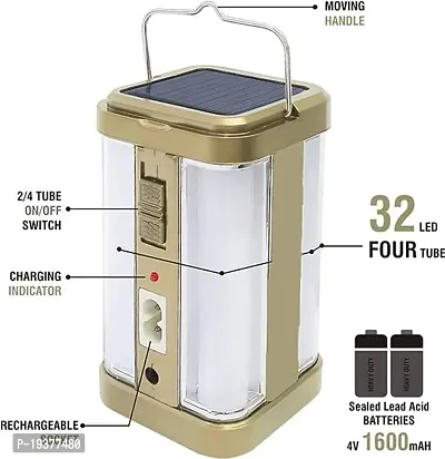 RSCT 4 Tubes 360 Degree Hi-Bright Lantern With Solar And Rechargeable Emergency Light (Golden, Plastic, Pack of 1)-thumb3